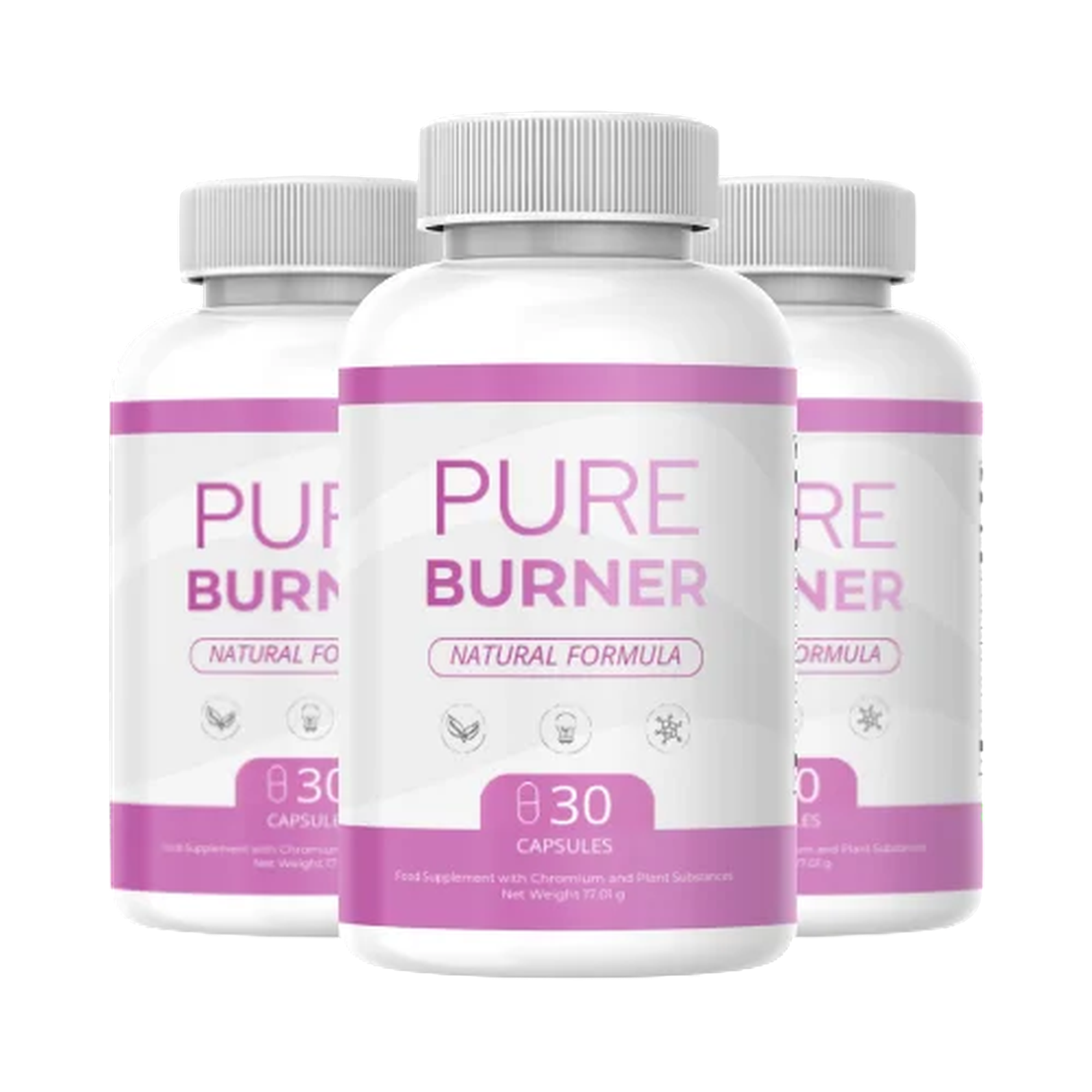Three bottles of PureBurner dietary supplement capsules